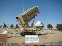 A Patriot missile battery is displayed at the missile range museum.