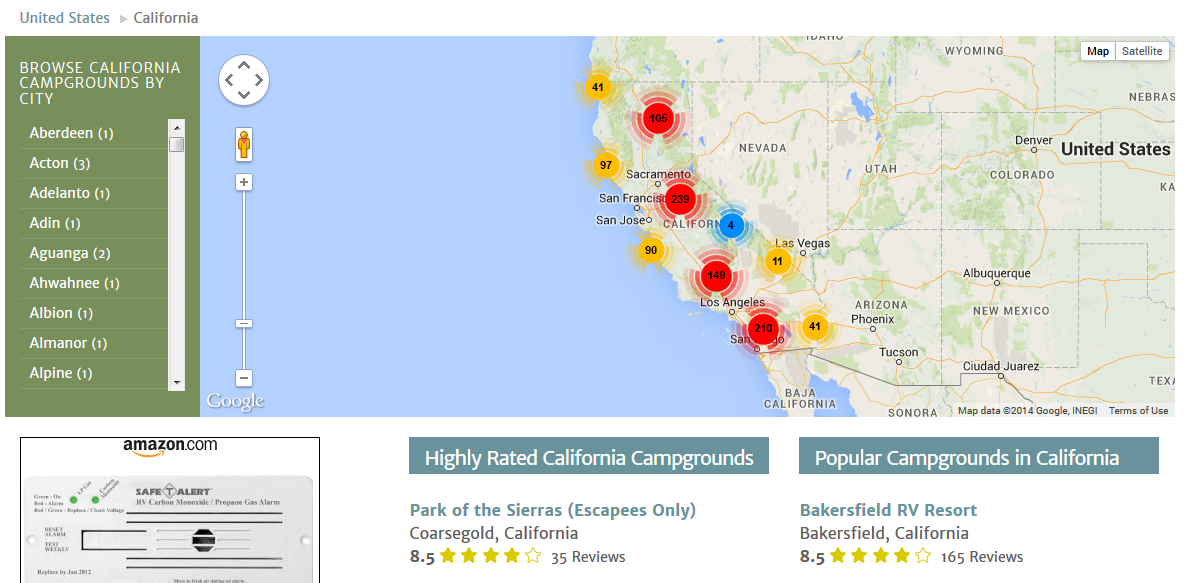 Campground Reviews USA Map Clusters