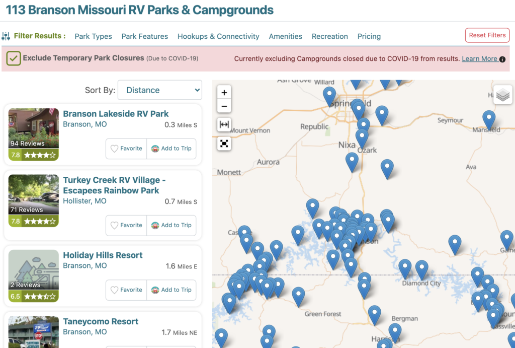 There are several campgrounds in Branson Missouri