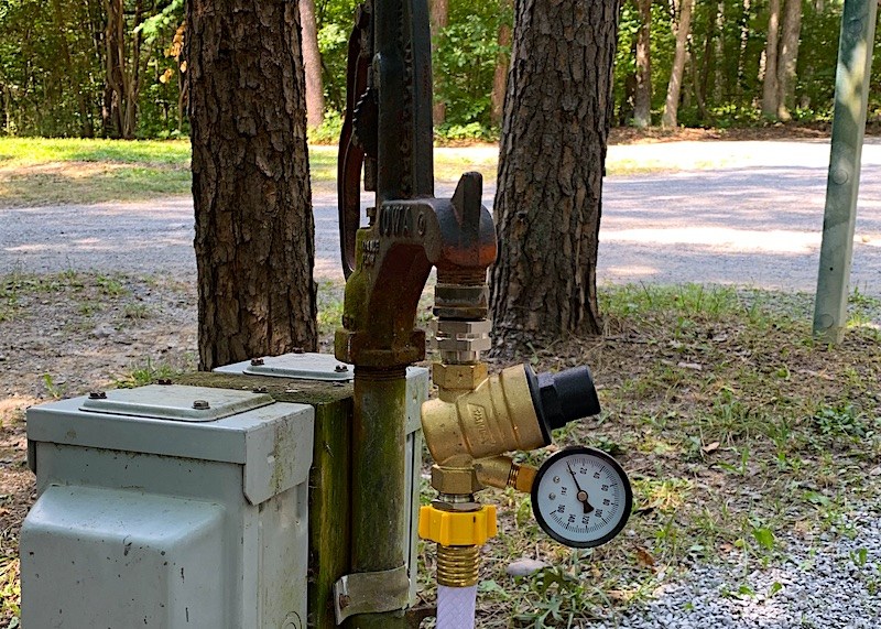 Water pressure regulator at a campground