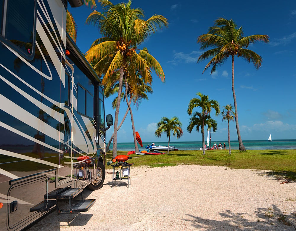beachside RV park with palm trees