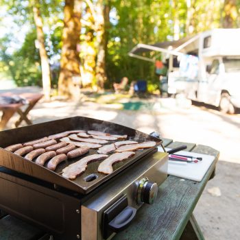 cooking breakfast at an RV site