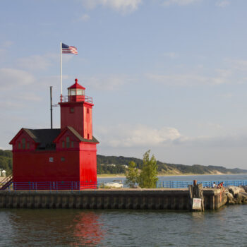 red lighthouse in Michigan