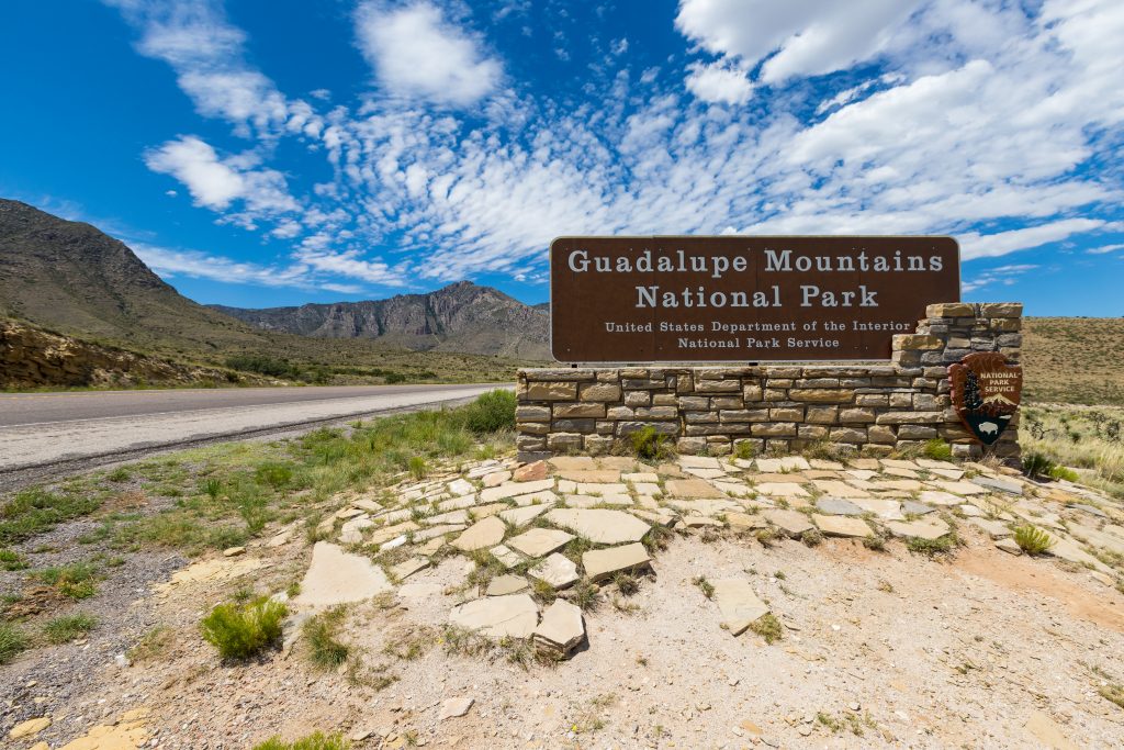 The entrance sign to the Guadalupe Mountains National Park. There is a great boondocking in new Mexico location close to this park. 