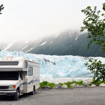 motorhome by glacier in Alaska