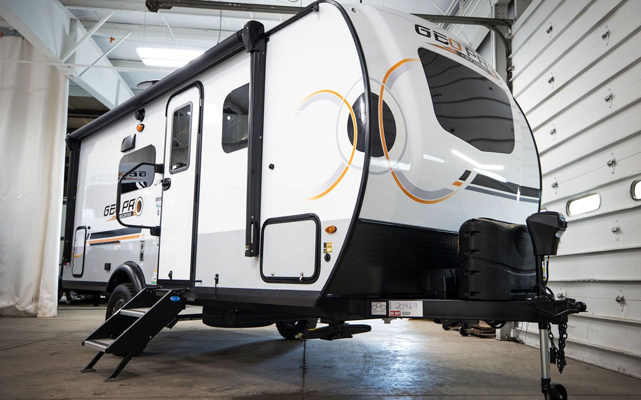 exterior of Forest River 2022 Rockwood Geo Pro 20FBS travel trailer, one of the best lightweight travel trailers