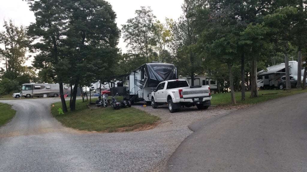 RV spot with motorcycles