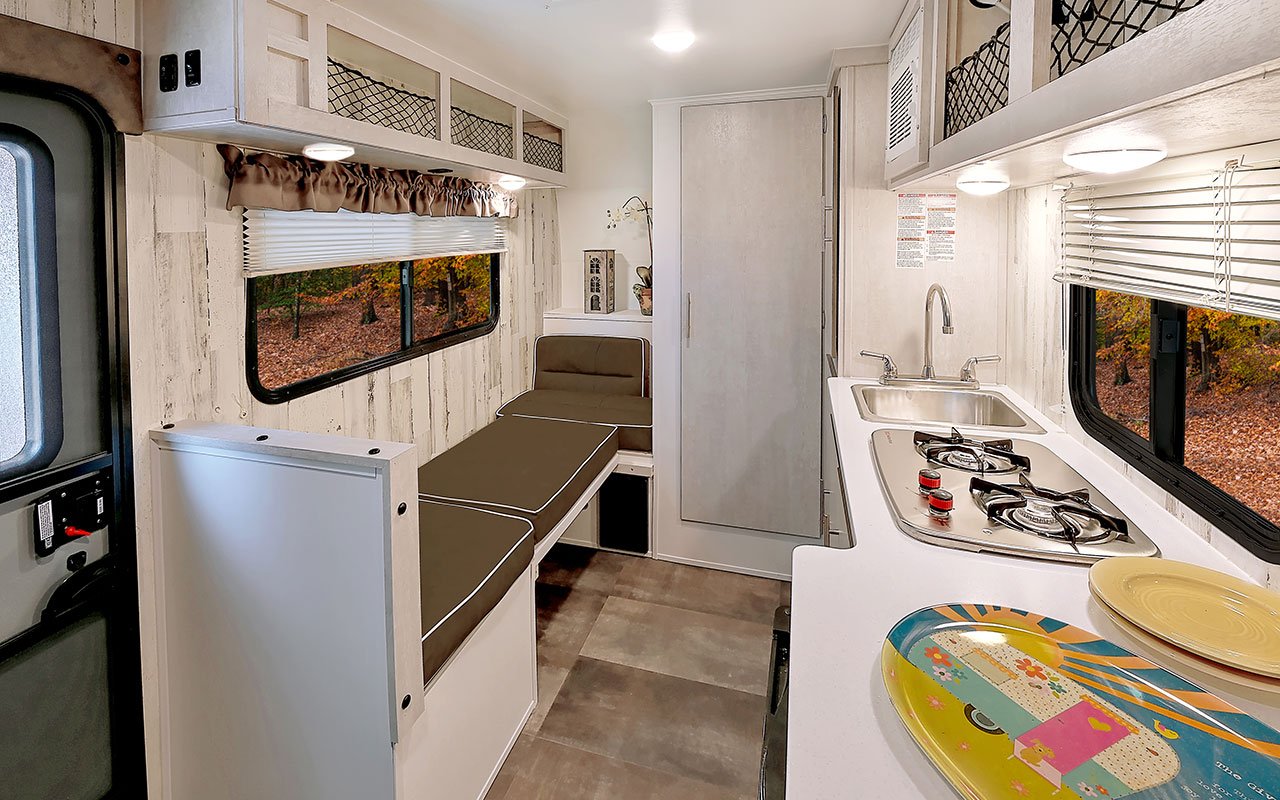 interior kitchen of Rove Lite small RV trailer