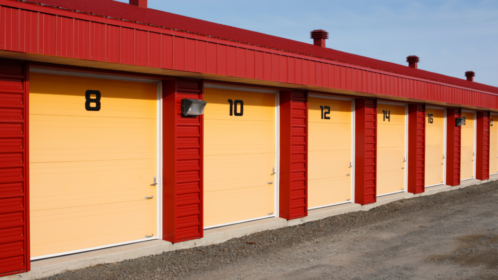 A row of outdoor storage units. If you'll be keeping some stuff, you need to factor this in to your full-time RV budget