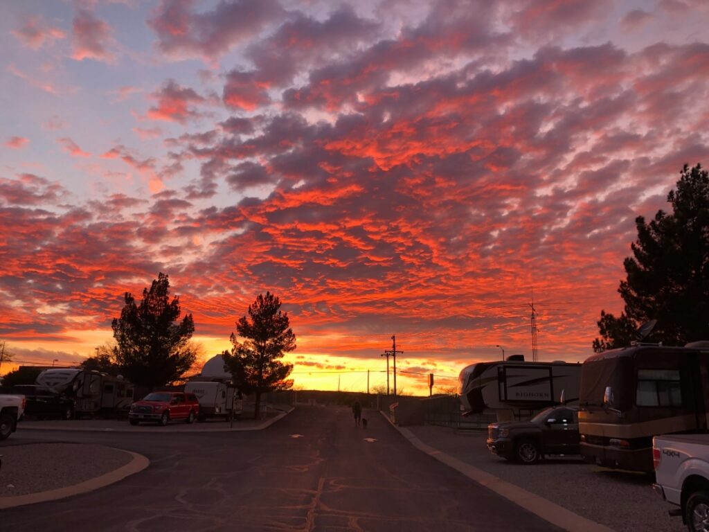 Gorgeous yellow, red, and purple sunset over the Butterfield RV Resort & Observatory