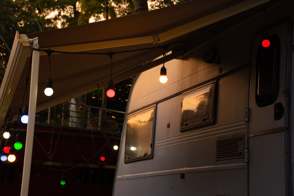 travel trailer with xmas lights - surviving the holidays