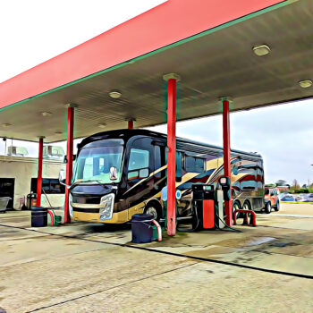 motorhome at gas station with diesel fuel discounts