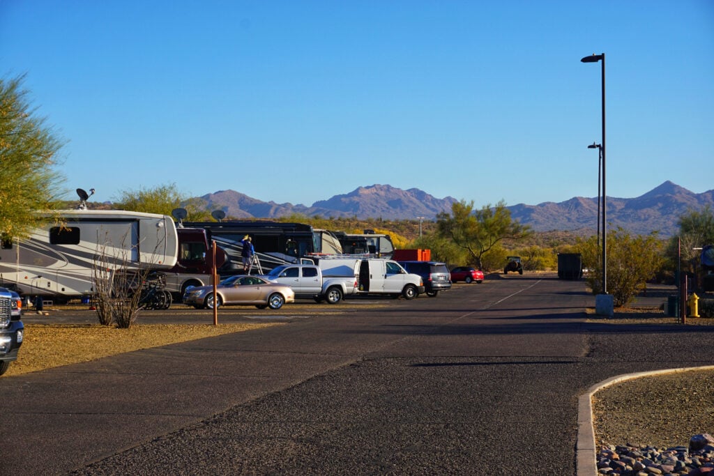 view of RVs at campground - best RV parks in Arizona for snowbirds