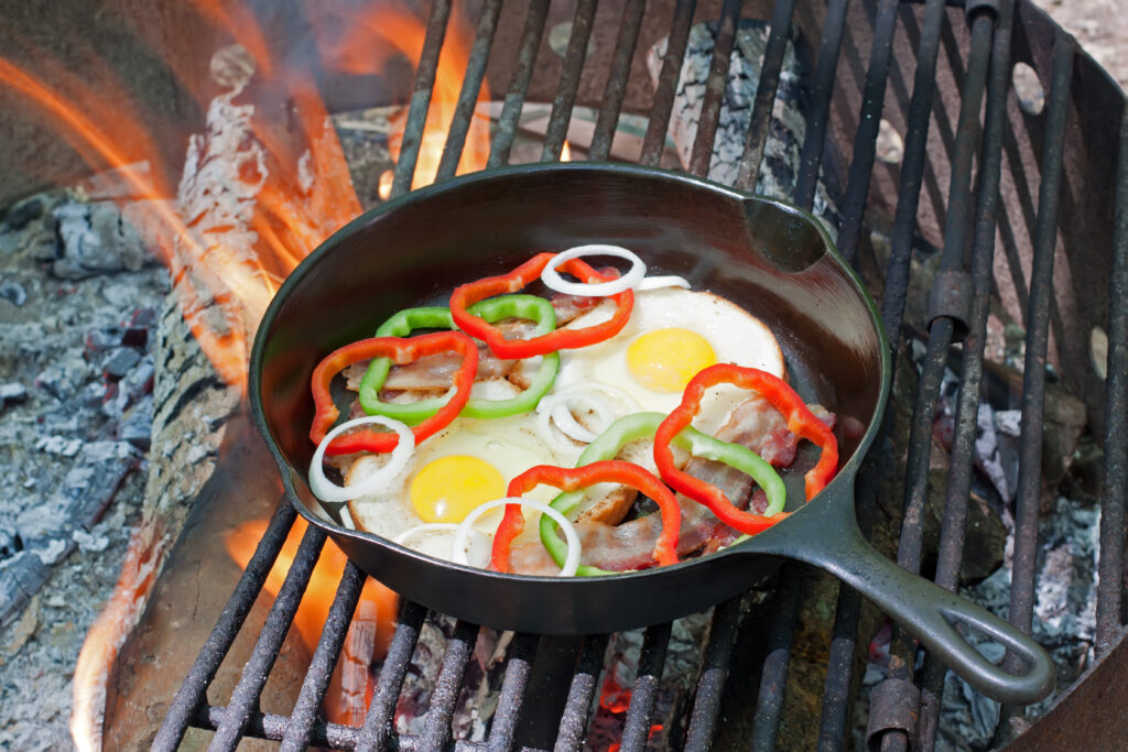 campfire breakfast ideas - on grate over the fire