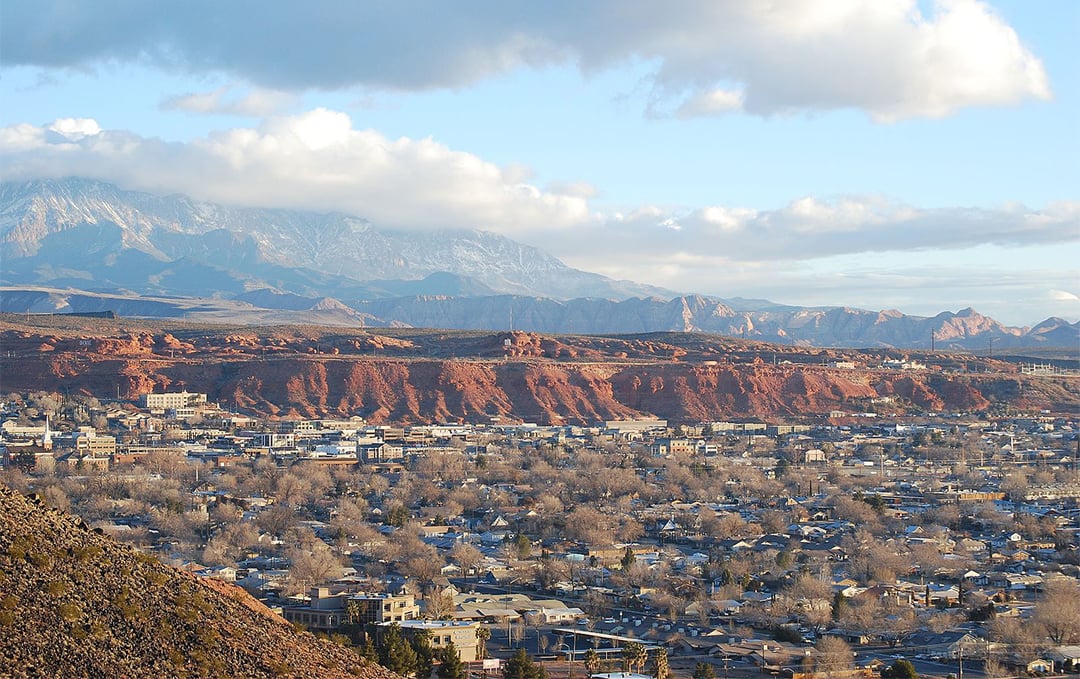 Cityscape of St. George, Utah with mountains - top winter destinations