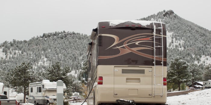 rear of motorhome in the winter - how to heat an RV without propane