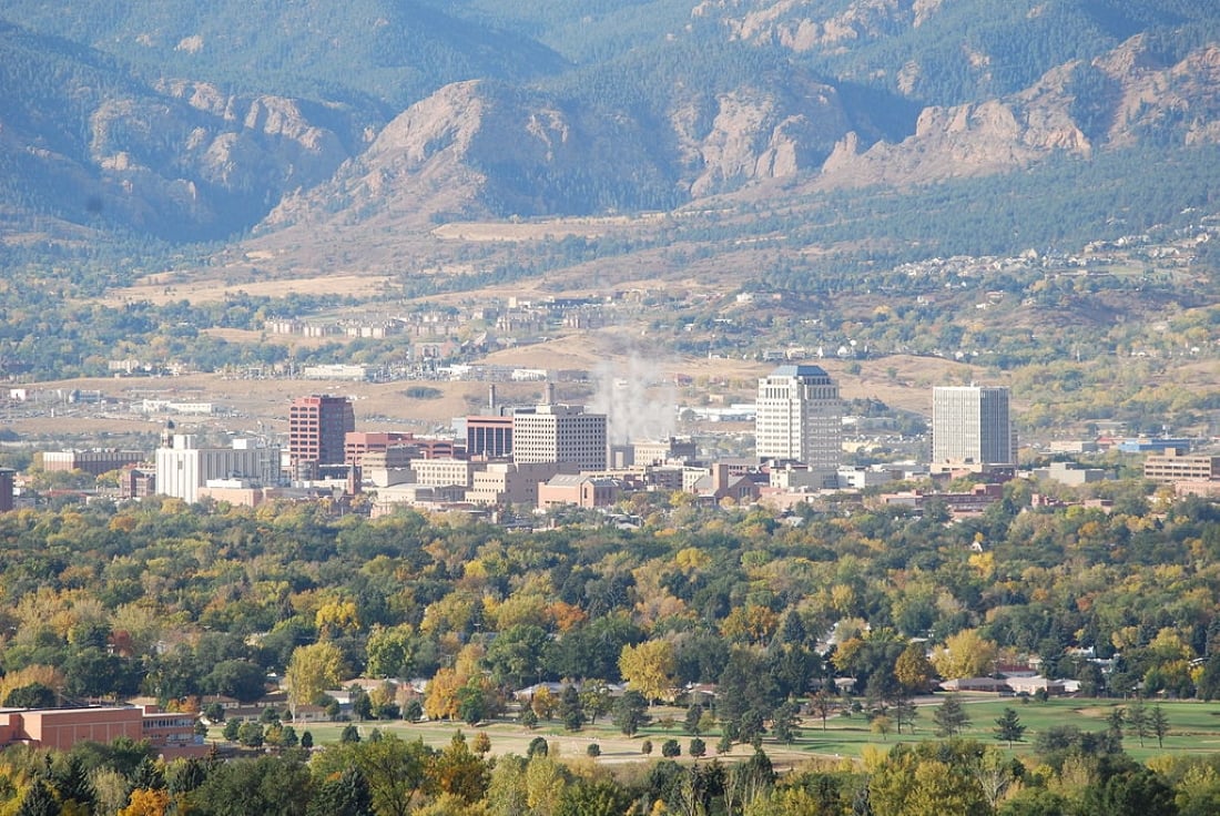 Colorado Springs with mountains in background