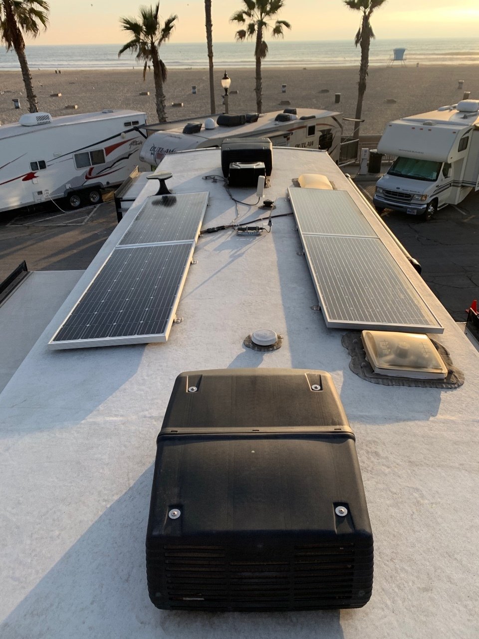 What multiple solar panels can look like installed on top of an RV