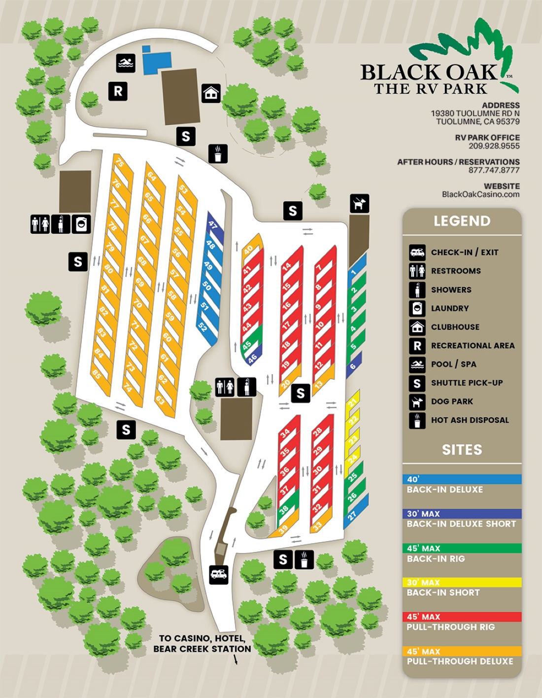 map of Tuolumne City Black Oak Casino RV Park