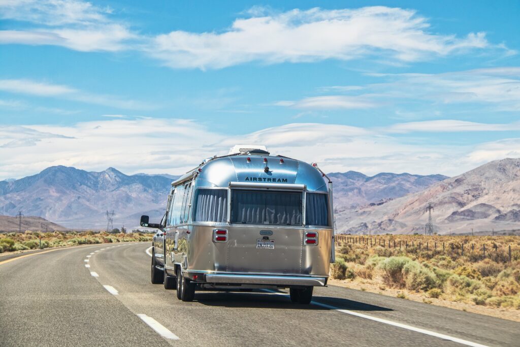 Airstream on desert road featured in RV blogs