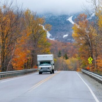 RVing down the road in Vermont during fall foliage