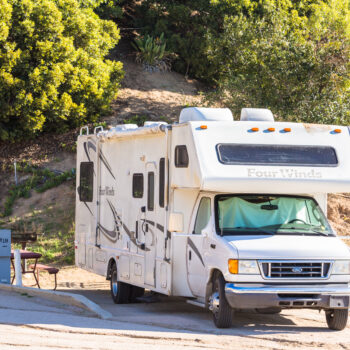 RV in campsite in California - feature image for What Is The Average Monthly Cost Of Full Time RVing