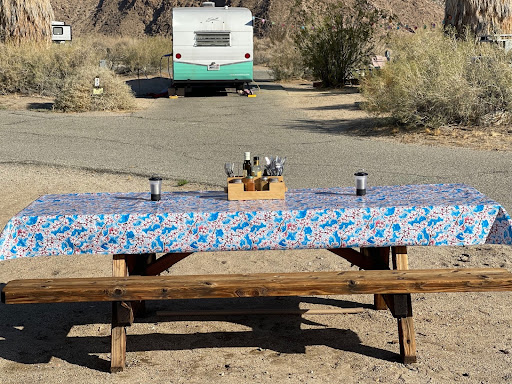 camping tablecloth at campsite