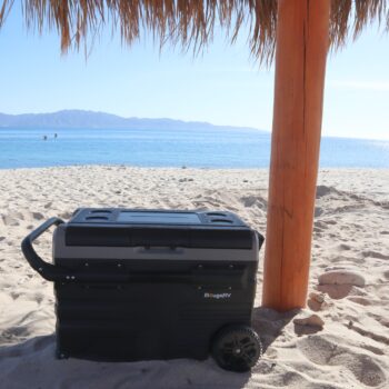 portbale refrigerator from Bouge RV on beach