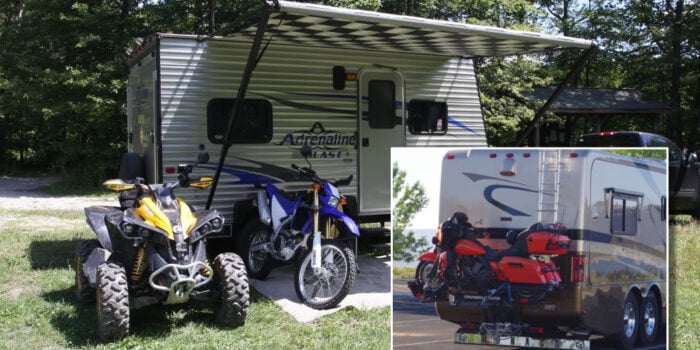 RVs with motorcycles and atv