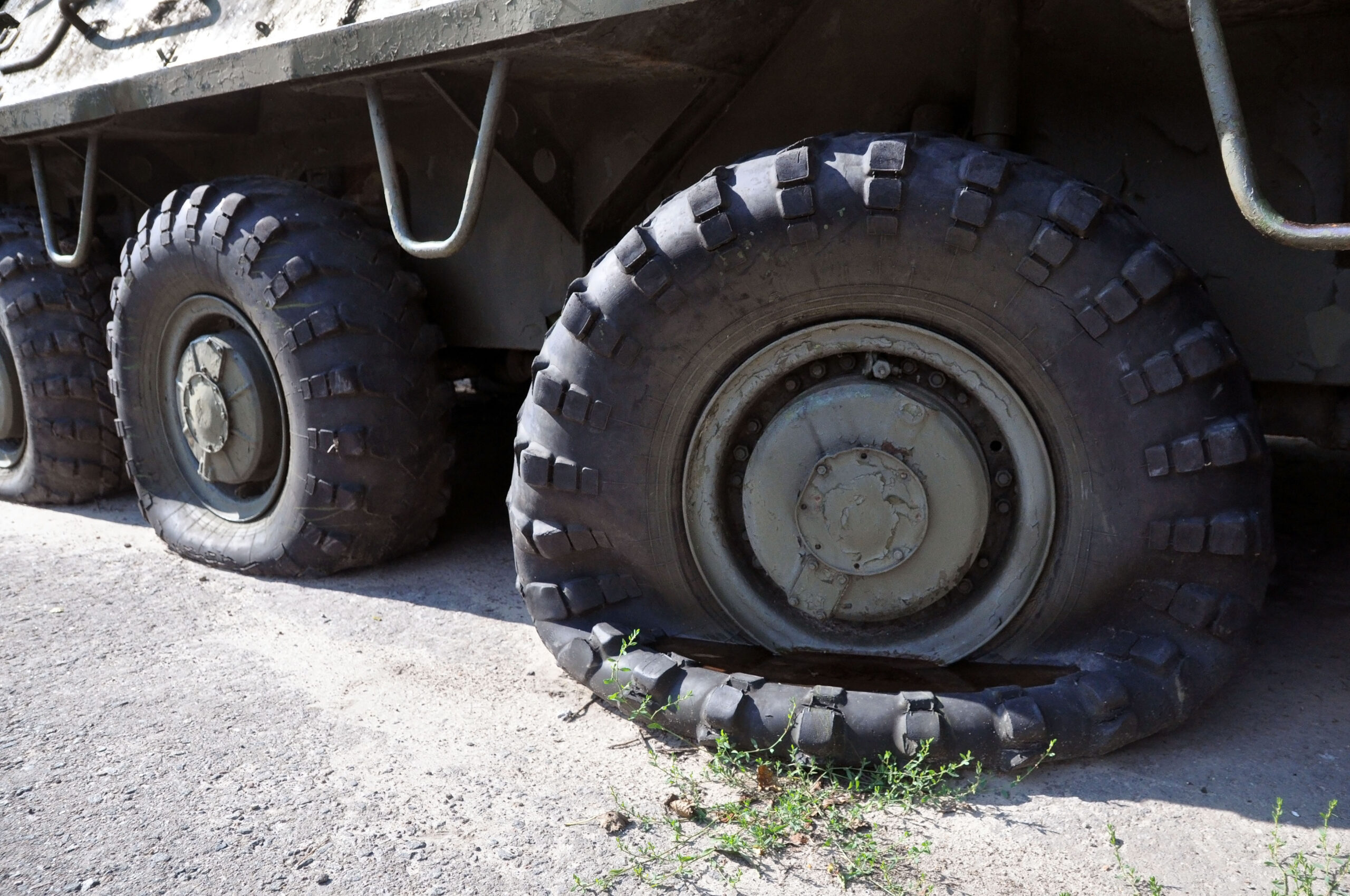 Flat tire on military truck using chinese tires