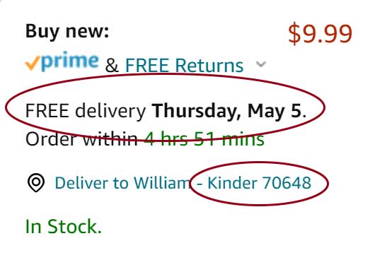 Adding your address lets Amazon estimate the delivery date