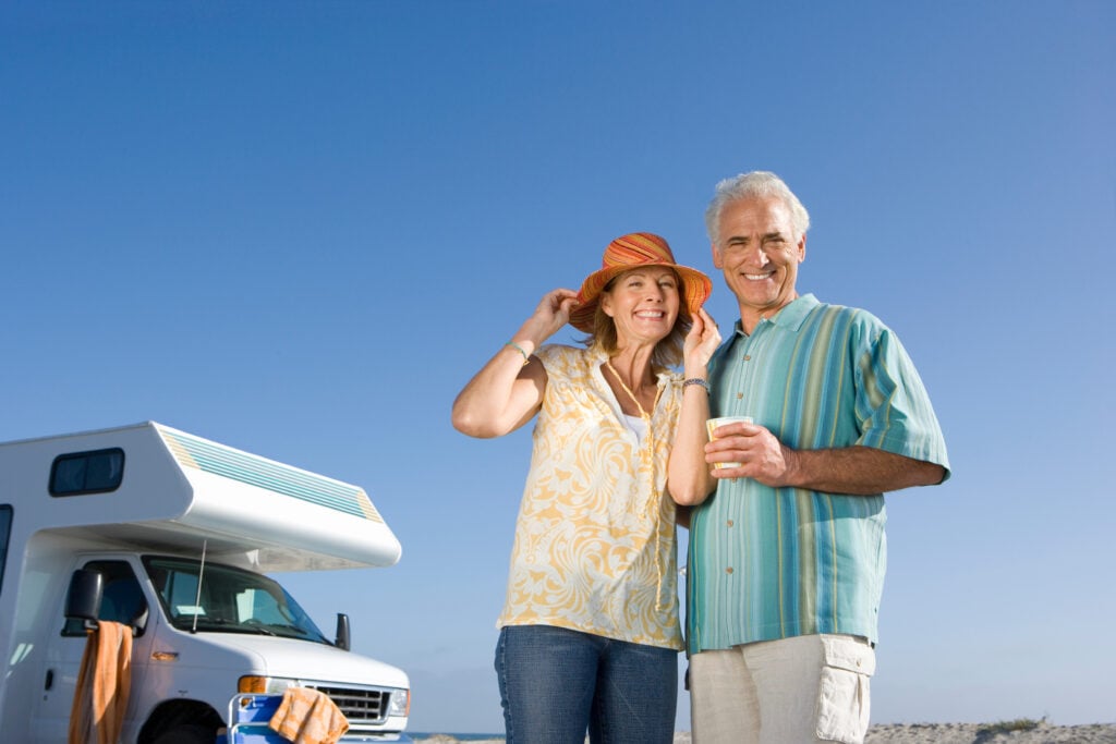 older RVing couple considers AARP RV camping discounts