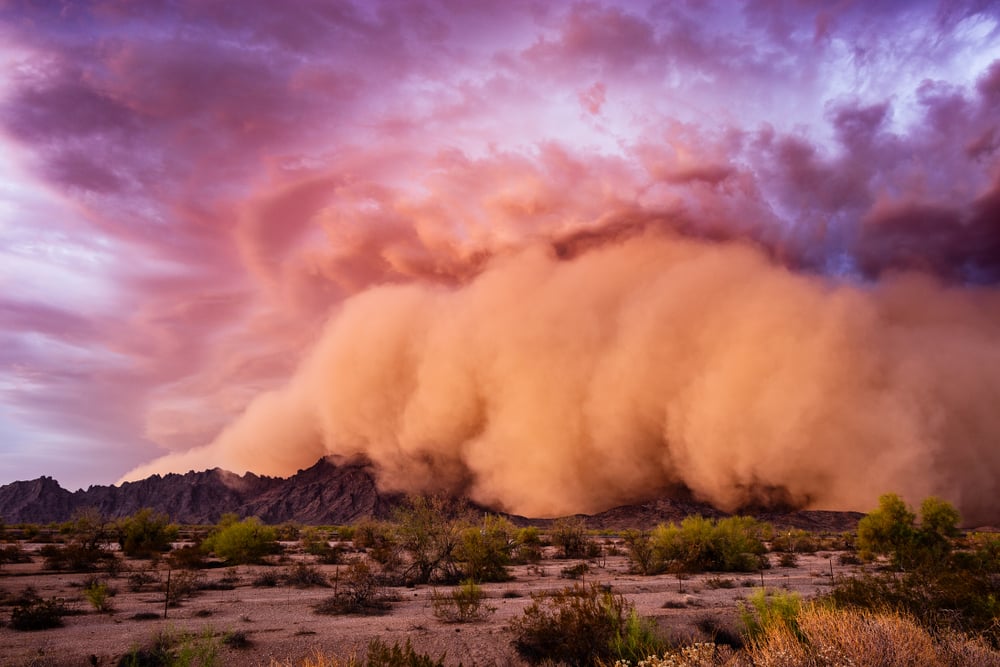 dust storm over landscape in Arizona, feature image for dust storm safety
