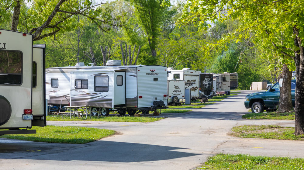 RVs in long term campsites at park