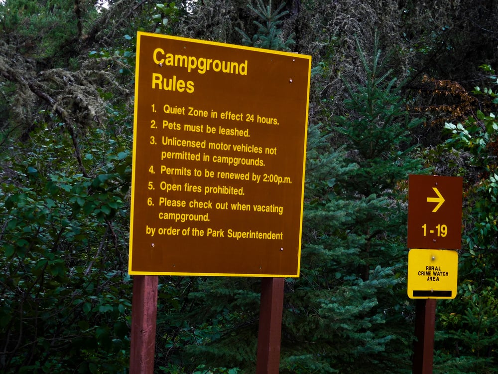 sign of campground rules for annoying things people do at the RV park