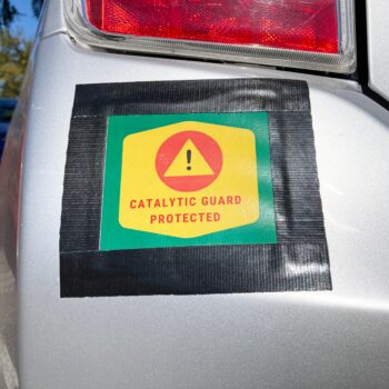 sticker on back of vehicle on how to prevent catalytic converter theft