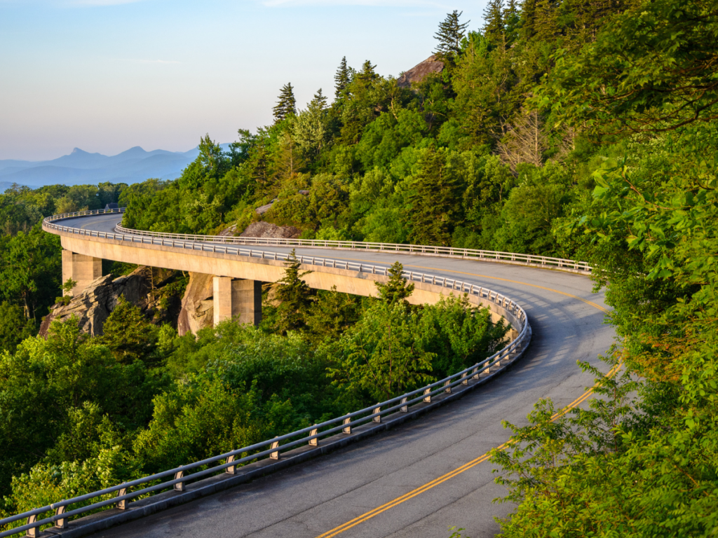 A bridge winding along the Blue Ridge Parkway in Southwest Virginia.