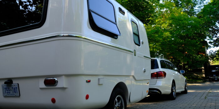 view of lightweight travel trailer from behind