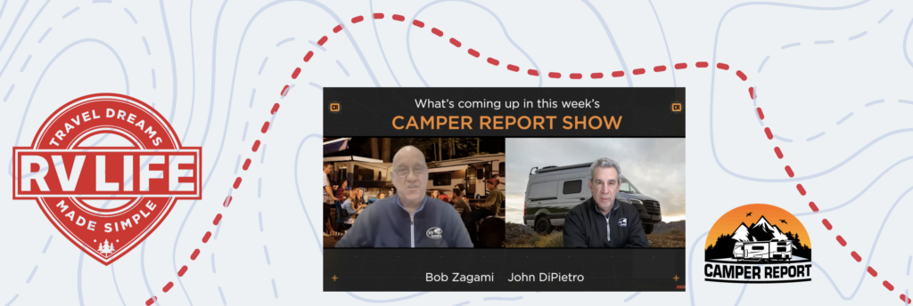 rv life and camper report logos with headshots of bob zagami and john dipietro