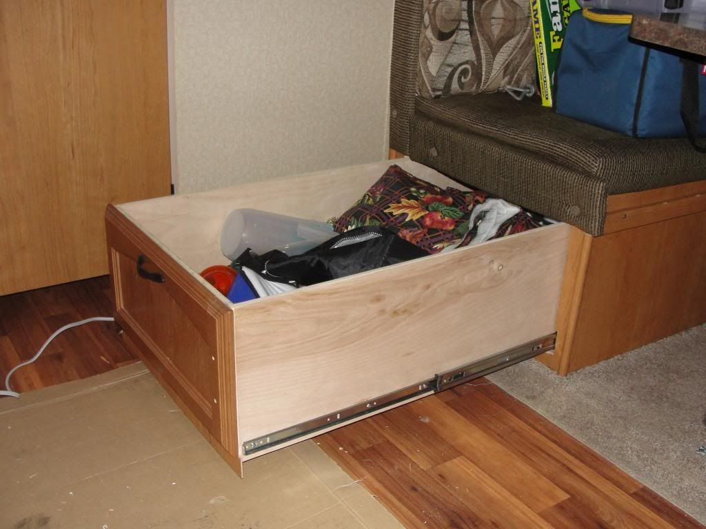 drawer pulled out from under the dinette