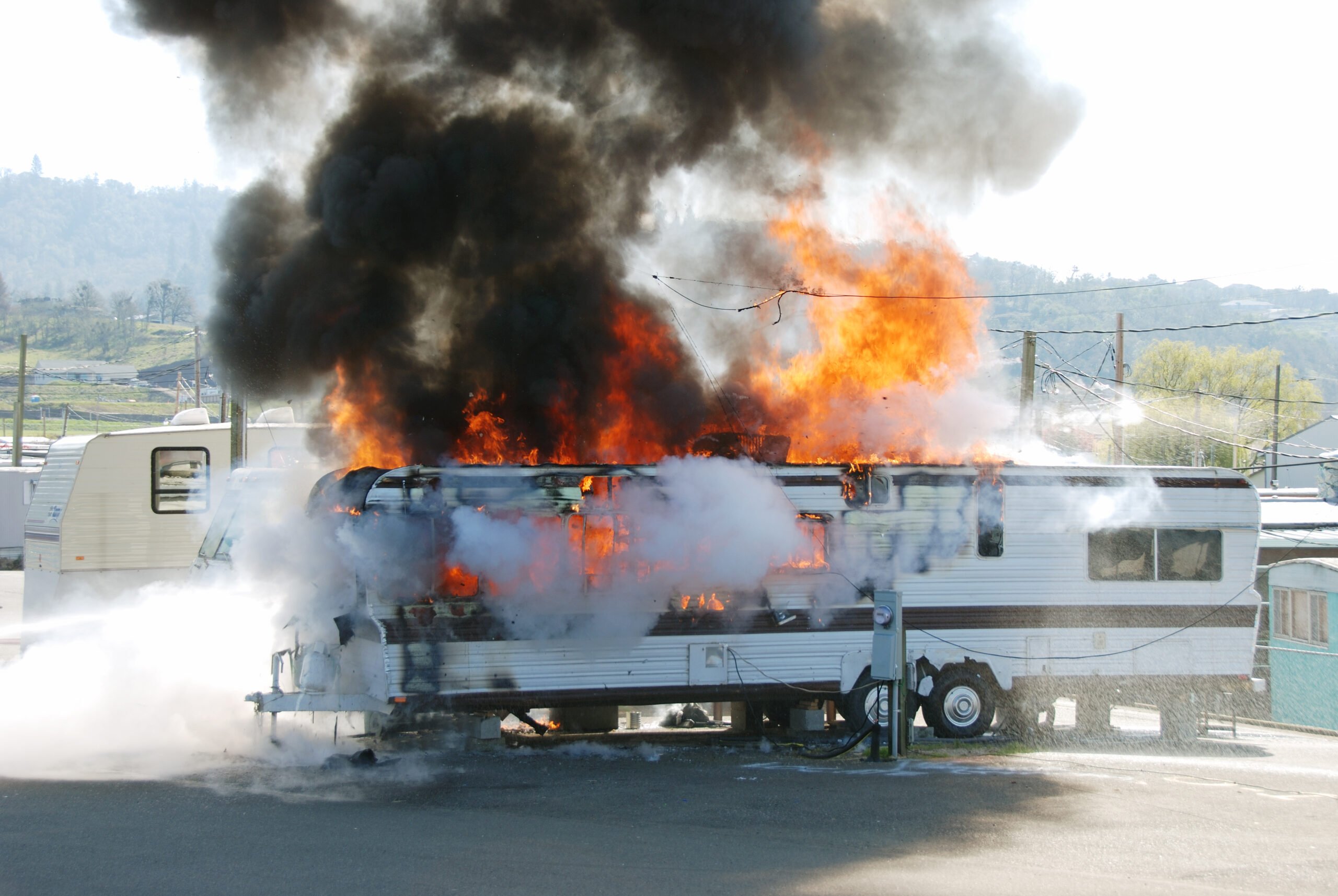 camper trailer RV park fire