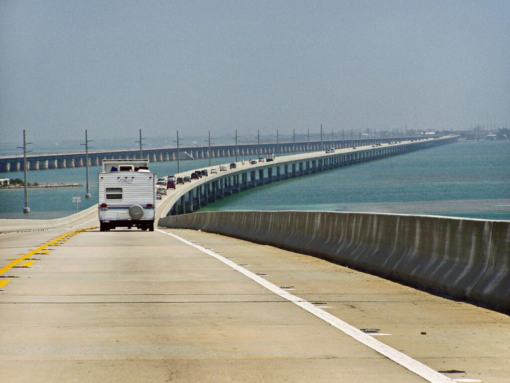 An RV driving on the Overseas Highway