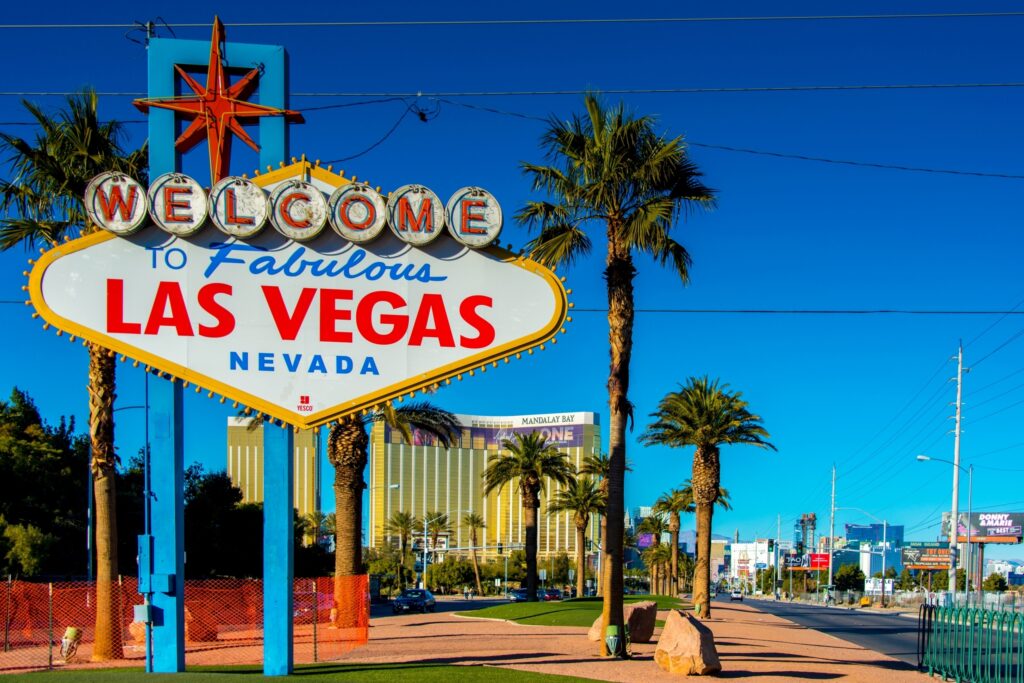 Las Vegas welcome sign on a sunny day