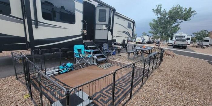 RVing with dogs in playpen
