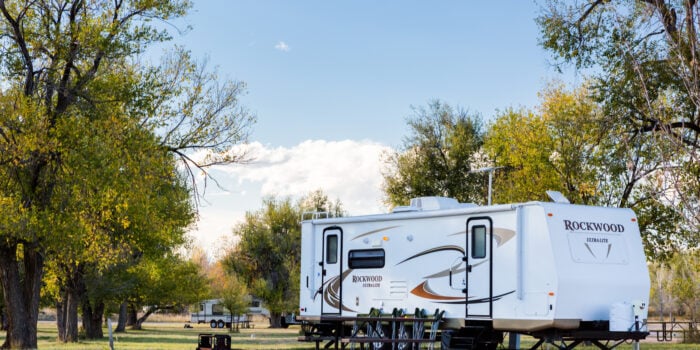 free camping in Colorado, trailer in campsite