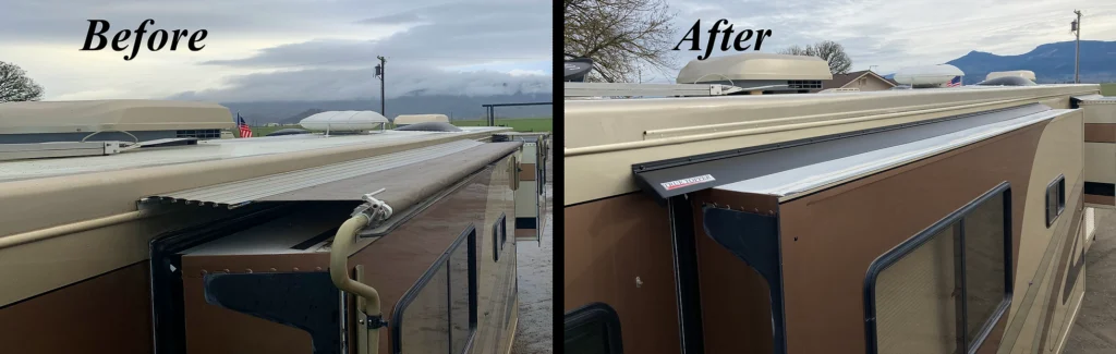 Before and After photo shows rv slide toppers with and without the True Topper solution