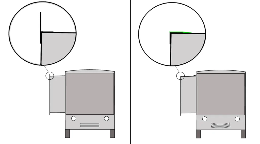 A drawing illustrating how the rv slide topper is trimmed to accommodate the True Topper.