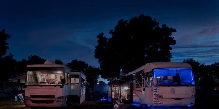 RV campsite in the dark