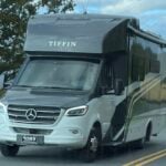 A brand new Class B+ RV out on the road