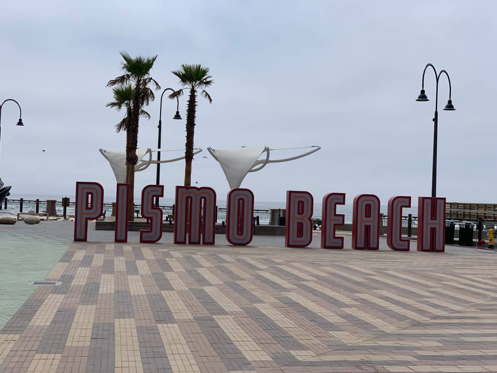 Pismo Beach sign on Pismo Pier.